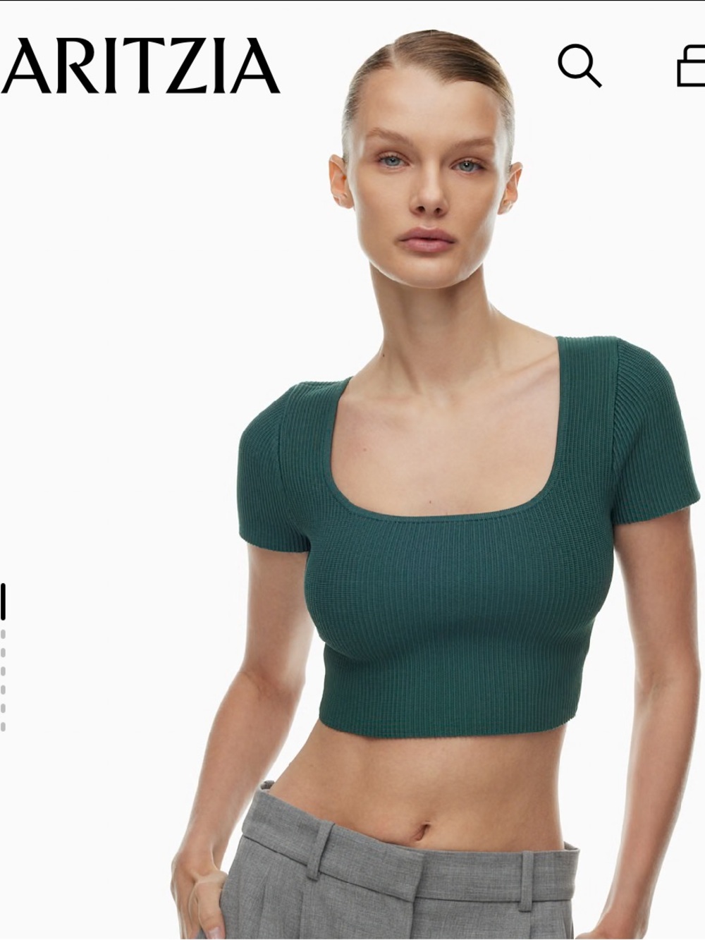 Aritzia Babaton Sculpt Knit Squareneck Top Crop Forest Green